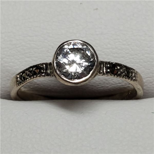 SILVER CZ MARCASITE RING