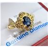Image 1 : 10KT. YELLOW GOLD 6MM X 4MM GENUINE BLUE SAPPHIRE (0.58CTS) & DIAMOND (0.06CTS) RING