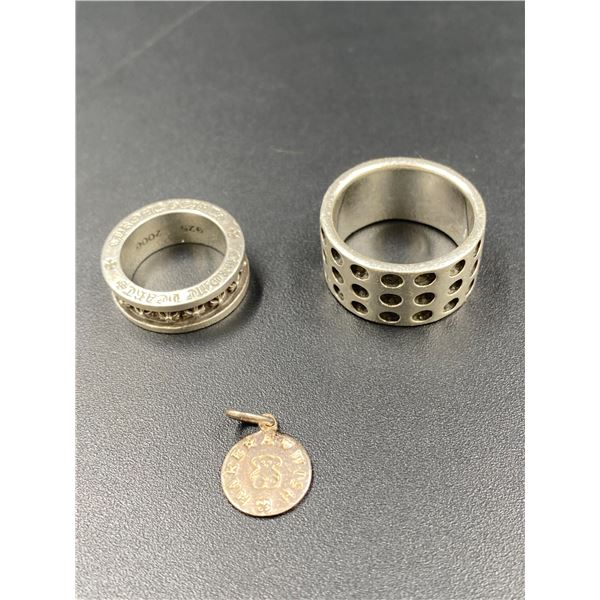 2 BIG .925 SILVER RINGS AND  MAKE A WISH  PENDANT