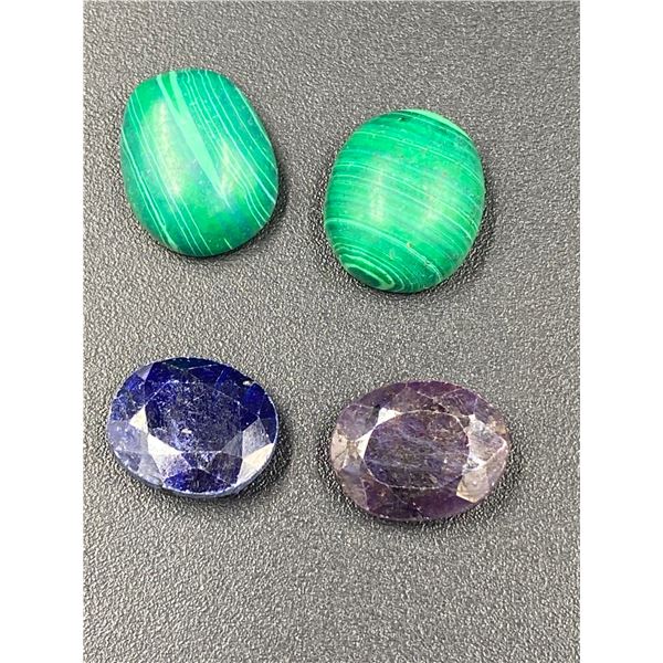 MALACHITE AND BLUE SAPPHIRE 34.450CT, VARIOUS SIZES, OVAL CUT, AFRICA, UNTREATED