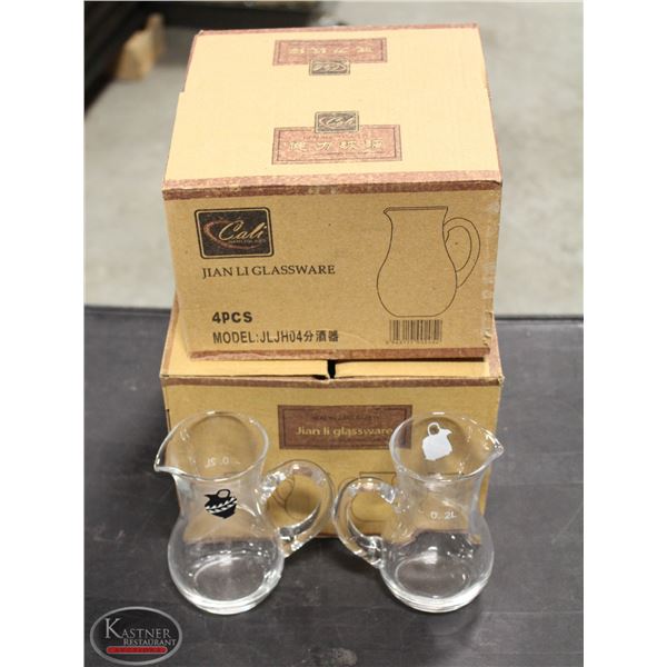 TWO CASES OF 4 NEW  MINI PITCHERS