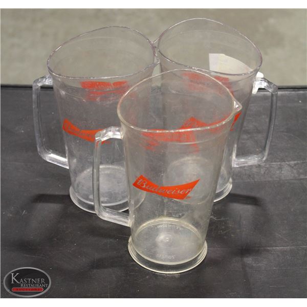 LOT OF 3 SMALL POLYCARB BUDWIESER BEER PITCHERS