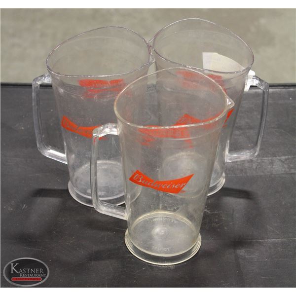 LOT OF 3 SMALL POLYCARB BUDWIESER BEER PITCHERS