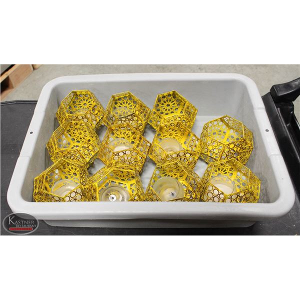 TOTE OF 11 METAL CANDLE HOLDERS