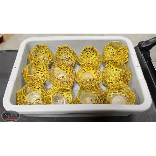 TOTE OF 12 METAL CANDLE HOLDERS