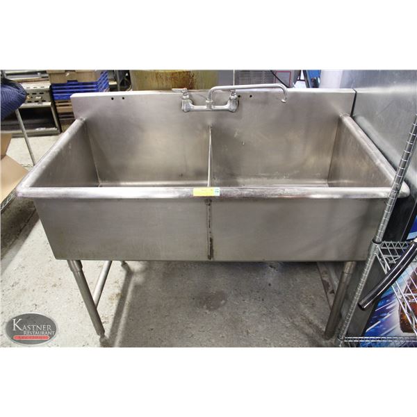 STAINLESS STEEL COMMERCIAL 2-WELL SINK W/ FAUCET