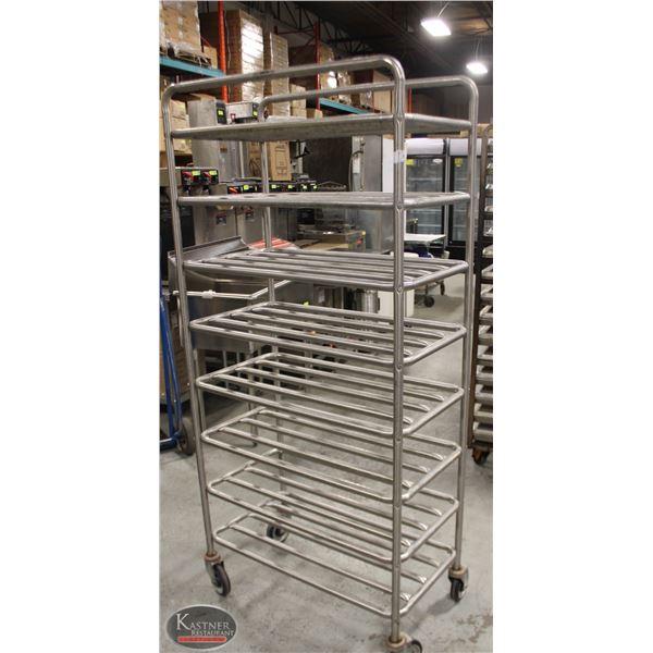 8 TIER TUBULAR RACK ON CASTORS