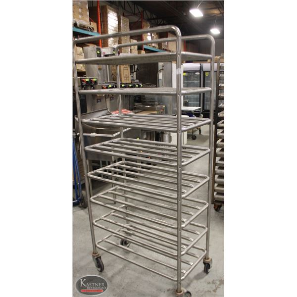 8 TIER TUBULAR RACK ON CASTORS