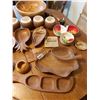 Image 2 : Misc wooden and china serving dishes, 5 coconut glasses, trivets