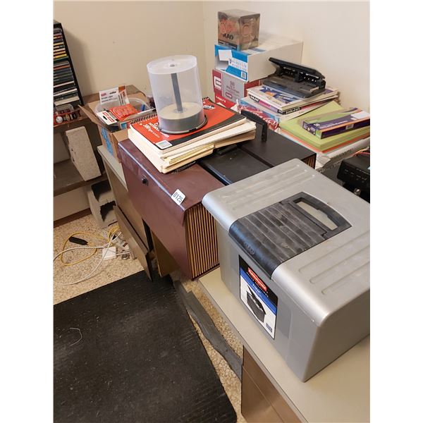 Asst office supplies, envelopes, paper, filing cases, dictionaries, hole punch,etc. Recordable CD's