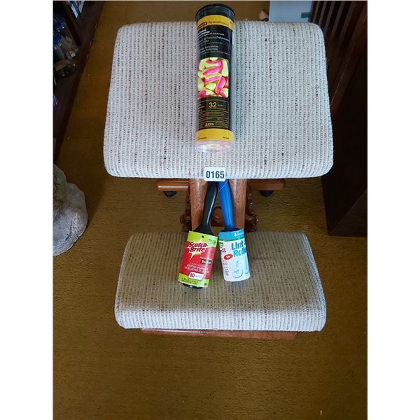 Kneeling chair, lint rollers, earplugs