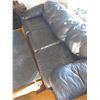 Image 2 : Black leather sofa with coffee table. Couch: 92" L, 38" D, 30" H. Table: 58.5" L, 22" D, 14" H