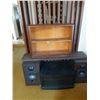 Image 1 : Wooden bookshelf, TV stand, 2 speakers, bookshelf (32" W, 8" D, 25.5" H), TV stand (27" W, 19" D, 15