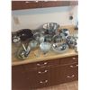 Image 1 : Asst stainless bowls, thermometers, dishes, paper towel holder, meat tenderizer, large pot