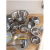 Image 3 : Asst stainless bowls, thermometers, dishes, paper towel holder, meat tenderizer, large pot