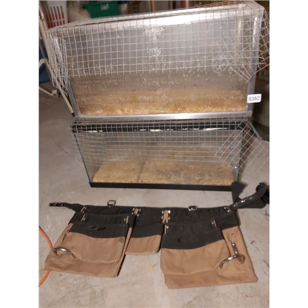 2 asst glass aquarium/cages, toolbelt (#1 - 24" L, 12" D, 12" H) (#2 - 24" L, 8.5" D, 12" H)