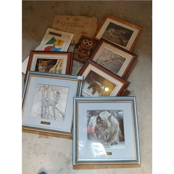 Asst pictures and frames including 2 Robert Batement ("Dozing Lynx", "Ghost of the North". Both 19"x