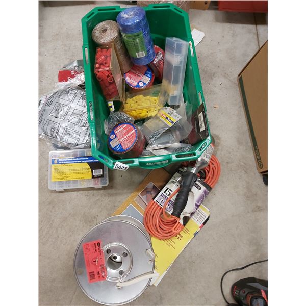 Workshop light, electrical supplies, protector plates, tuck tape, sheathing tape, twine, automatove
