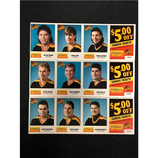 1987-88 Formula Shell Vancouver Canucks Uncut Hockey Card Sheet
