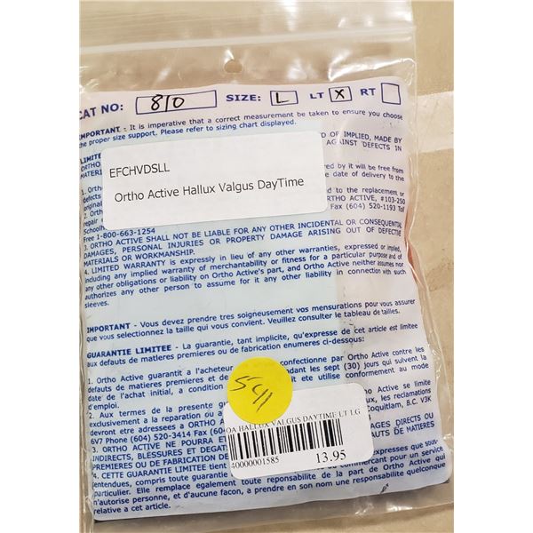 Ortho Active Hallux Valgus DayTime Splint Left Large SRP $13.95