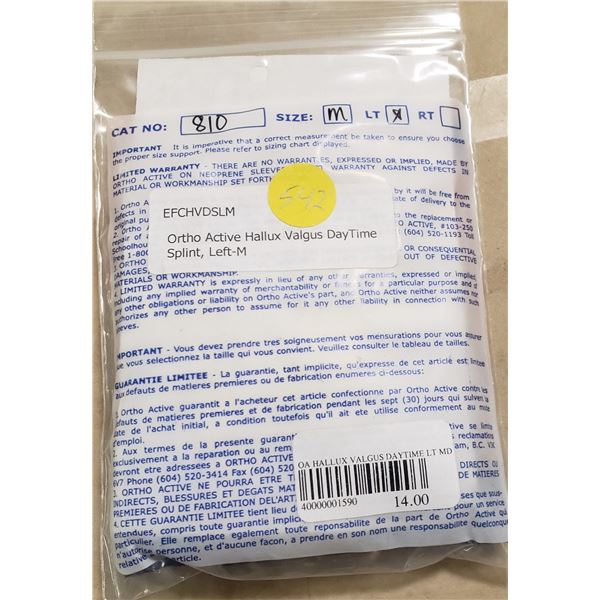 Ortho Active Hallux Valgus DayTime Splint Left Medium SRP $14.00