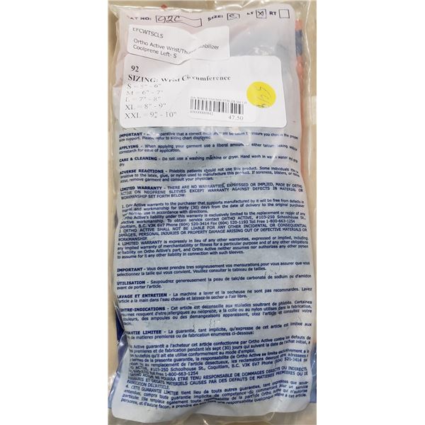 Ortho Active Wrist/Thumb Stabilizer Coolprene Left Small SRP $47.50