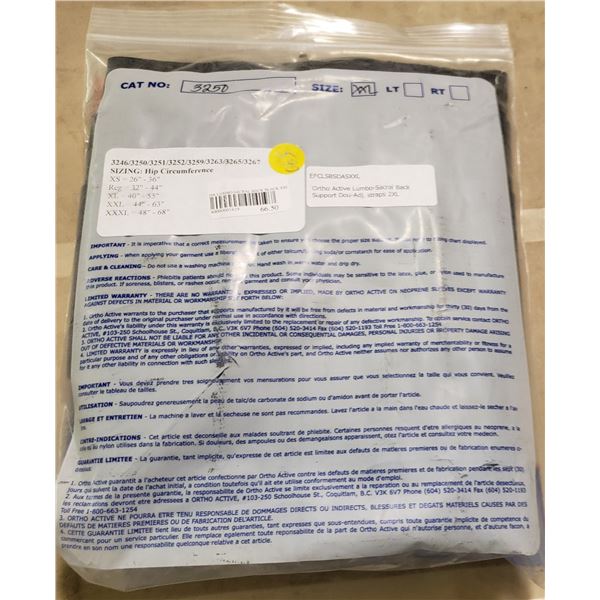 Ortho Active Lumbo Sacral Back Support Duo-Adj Straps XXL SRP $66.50