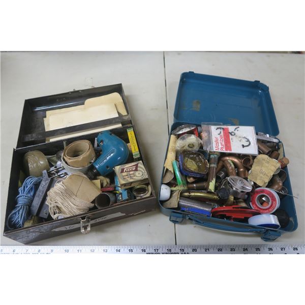 2 Small Metal Boxes Of Hardware & Plumbing