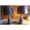 Image 1 : 2 Wooden Table Lamps w/ Woodgrain Shades (Some Damage)