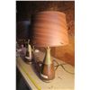 Image 4 : 2 Wooden Table Lamps w/ Woodgrain Shades (Some Damage)