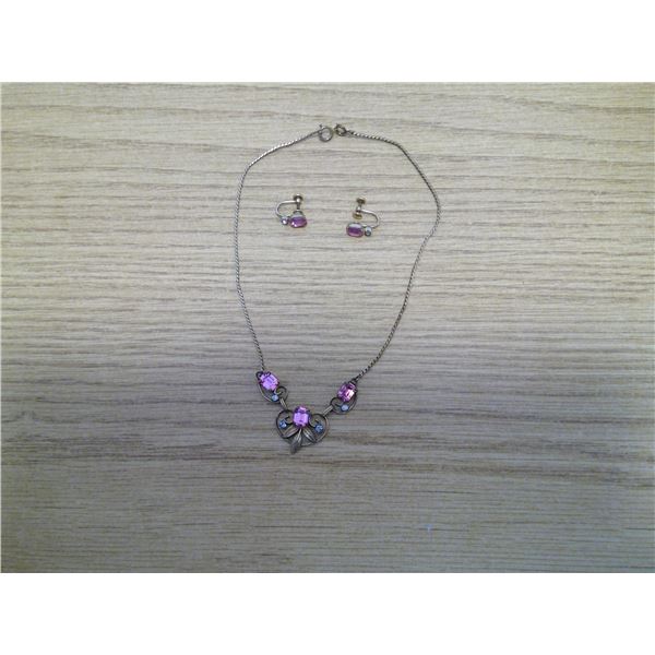 Costume Jewelry Necklace and Earrings pink stone