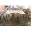 Image 1 : Wood Patio Table & Chairs (one broken) 5FT X 38" w/ cushions