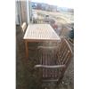 Image 2 : Wood Patio Table & Chairs (one broken) 5FT X 38" w/ cushions