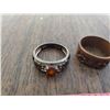 Image 2 : TWO RINGS 1 COPPER, 1 STERLING SILVER W/ AMBER SZ 9 3/4 - 10