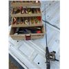 Image 2 : Ice fishing rod / reel and box of tackle