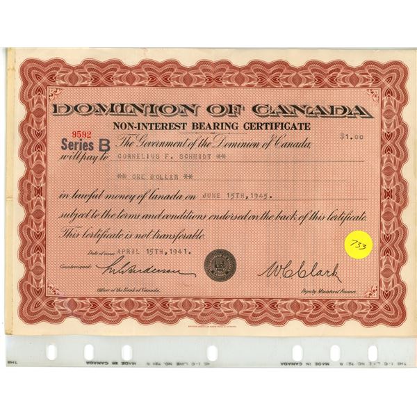 Dominion Of Canada 1945 Series B Certificate