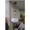 Image 10 : Antique Hanging Oil Lamp, Milk Glass Shade, Chimney Intact.  Adjustable Height