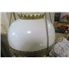Image 16 : Antique Hanging Oil Lamp, Milk Glass Shade, Chimney Intact.  Adjustable Height