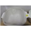 Image 6 : Corning ware 3 Oven Dishes, and 1 French White Dish.  2 Lids, 1 Has Chipped Handle