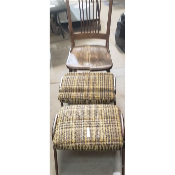 Vintage stools and hardwood chair (cracked seat)