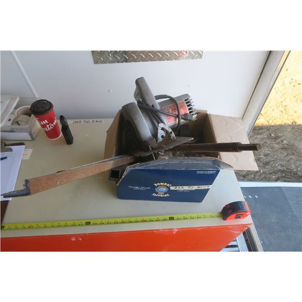 Box of Misc. Items Including Impact Gun, Circular Saw