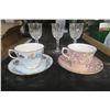 Image 1 : 2 Ornate Teacups and 3 Wine Glasses