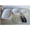 Image 1 : 3 Corningware Dishes, 2 Lids (Match 1 of the Dishes), Some Chips on the Handles