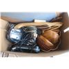 Image 2 : Box of Misc. Items, Wood Salad Bowls, Mirror, Books