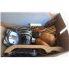 Image 3 : Box of Misc. Items, Wood Salad Bowls, Mirror, Books