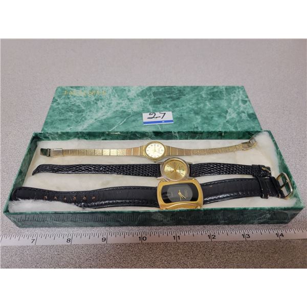 3 ladies wrist watches in green box