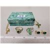 Image 1 : Cross necklace (green stones), earrings and ring in green box