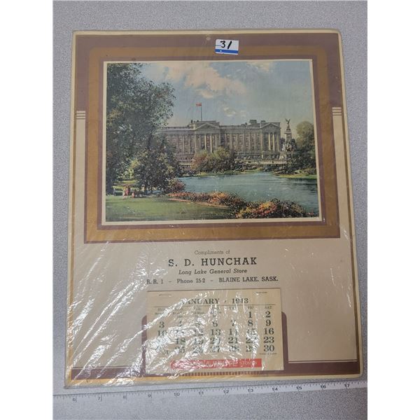 S.D. Hunchuk store Blaine Lake 1943 Calendar complete