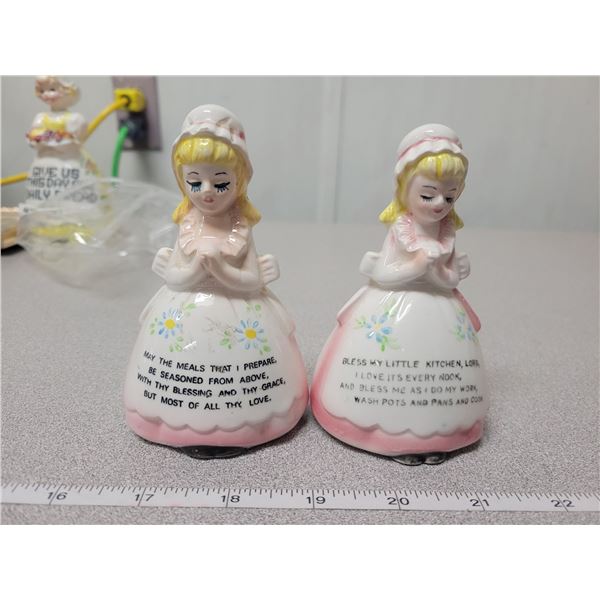 Pink praying ladies salt and pepper shakers