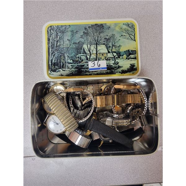 Tin with collection of Timex & Citizen wrist watches